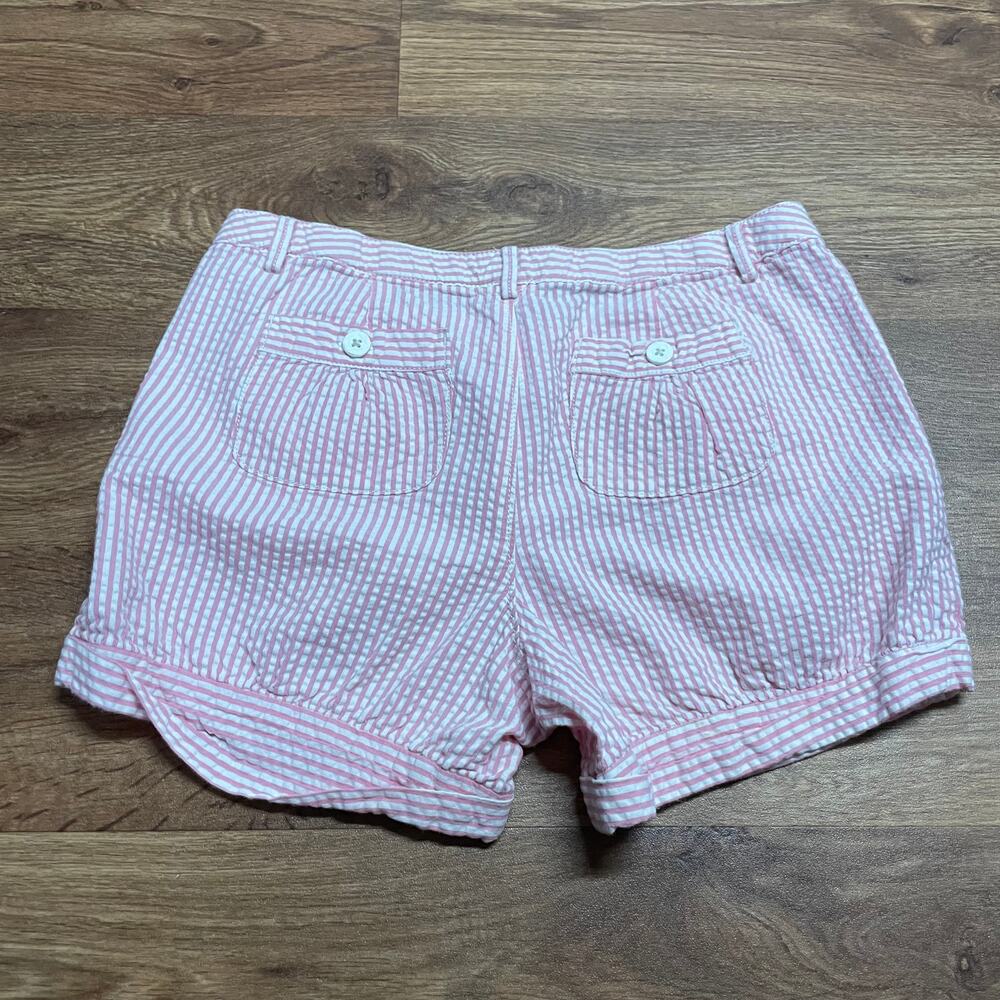 Lands End Girls Pink Seersucker Shorts Cuffed Size 10+ Cotton Casual Summer - Picture 2 of 9